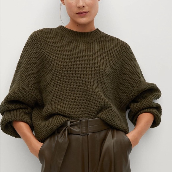 Mango Sweaters - Mango Olive Crewneck Knit Sweater